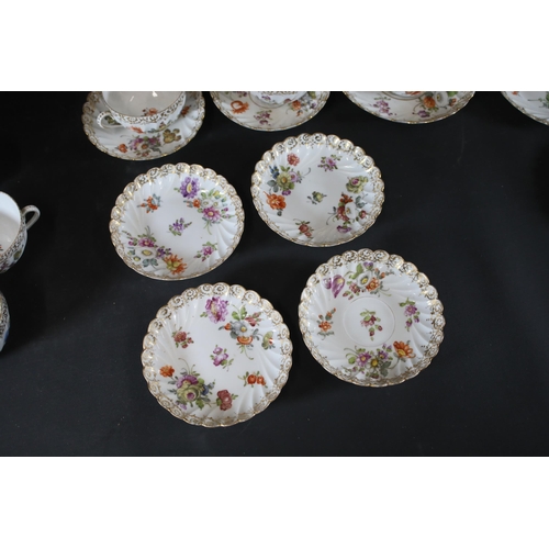 40 - Dresden Floral Pattern Porcelain Tea Service Set  This exquisite Dresden porcelain tea service set f... 