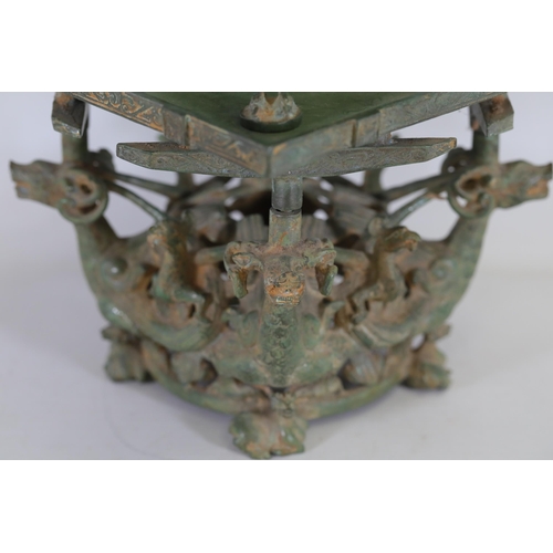 42 - Archaic Bronze Chinese Incense Burner with Intricate Animal Decorations  This exquisite example of a... 