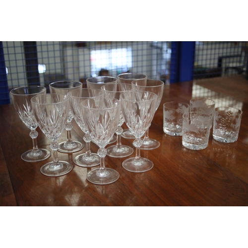 46 - Collection of Crystal Glassware: Ornate Wine Goblets and Etched Tumblers, Richard Brierly   This dis... 