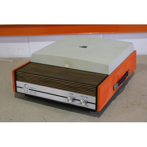 54 - Fidelity Record Player HF43 - Working, Orange, Cream, Wood Effect, Late 60's Pop  This is a Fidelity... 