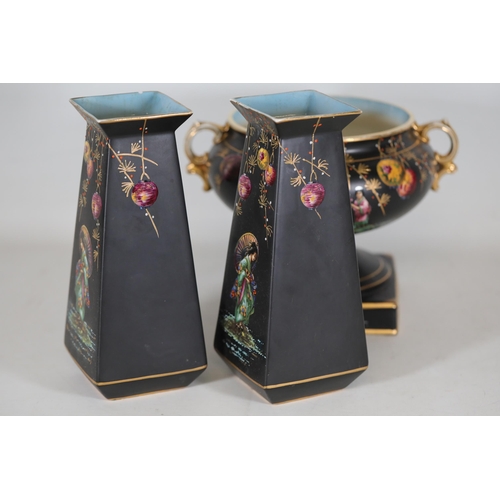 71 - Art Deco Twin Handled Planter, Sylvac Algiers Shape Vases with Oriental Figures and Lanterns (One AF... 