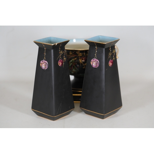 71 - Art Deco Twin Handled Planter, Sylvac Algiers Shape Vases with Oriental Figures and Lanterns (One AF... 