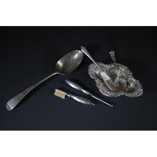 8 - Georgian Silver Spoon with Six Additional Silver Items  The collection includes a Georgian silver sp... 