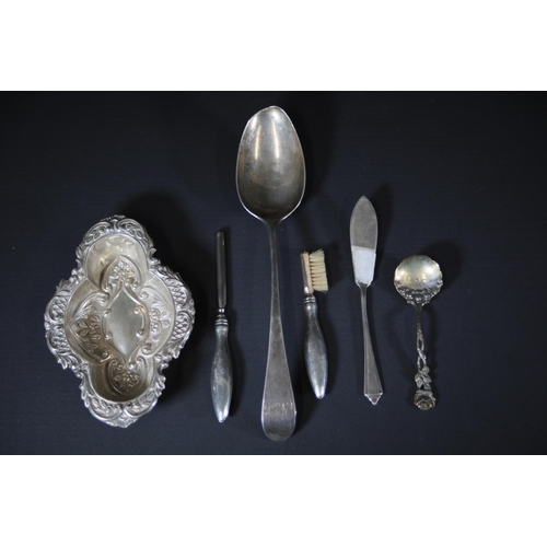 8 - Georgian Silver Spoon with Six Additional Silver Items  The collection includes a Georgian silver sp... 