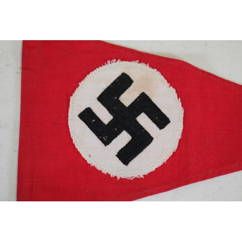 858 - Third Reich NSDAP Pennant with Swastika Symbol and Brass Mounting Rings  This item is a red Third Re... 