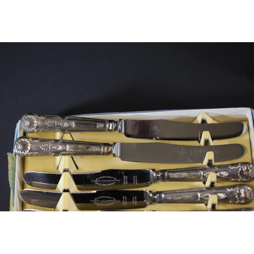 9 - Lot of 6 Silver Topped Butter Knives by Viners Ltd, Sheffield, England, with Silver Tongs and Georgi... 