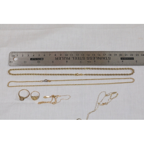 1298 - Collection of Gold Chains, Rings and Pendants, 13g all 9ctA mixed group of yellow gold jewellery com... 