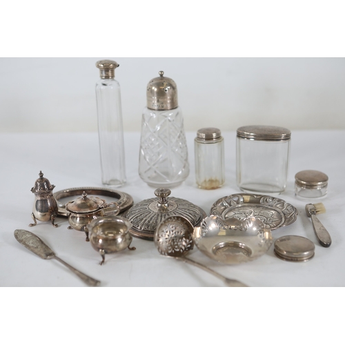 1324 - Mixed antique silver and silver mounted glass tablewares and dressing table piecesA mixed late Victo... 