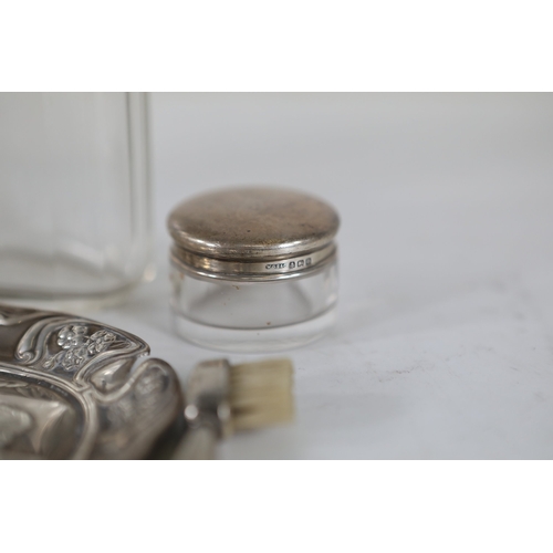 1324 - Mixed antique silver and silver mounted glass tablewares and dressing table piecesA mixed late Victo... 
