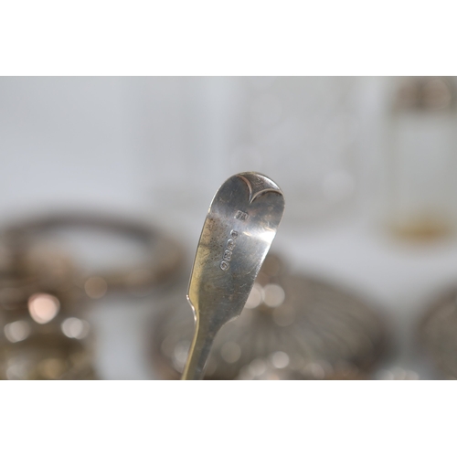 1324 - Mixed antique silver and silver mounted glass tablewares and dressing table piecesA mixed late Victo... 