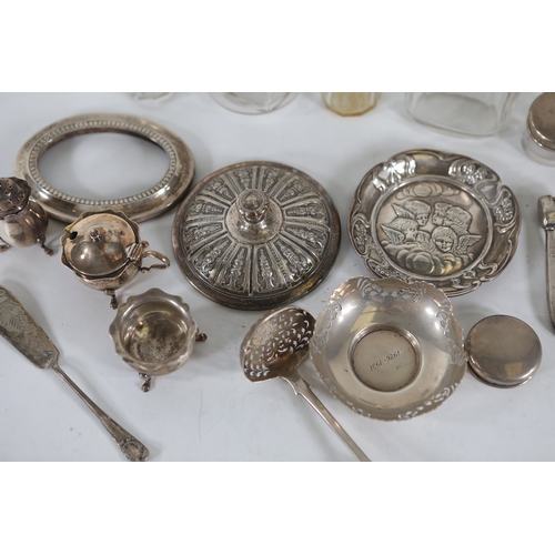 1324 - Mixed antique silver and silver mounted glass tablewares and dressing table piecesA mixed late Victo... 