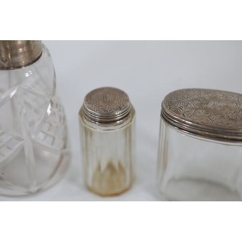 1324 - Mixed antique silver and silver mounted glass tablewares and dressing table piecesA mixed late Victo... 