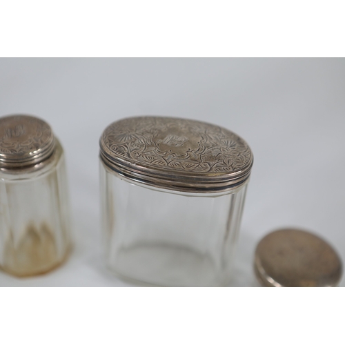 1324 - Mixed antique silver and silver mounted glass tablewares and dressing table piecesA mixed late Victo... 