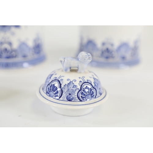 1375 - Pair of Delft Blue and White Lidded Vases with Windmill ScenesMatched pair of Delftware ceramic vase... 