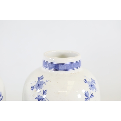 1375 - Pair of Delft Blue and White Lidded Vases with Windmill ScenesMatched pair of Delftware ceramic vase... 