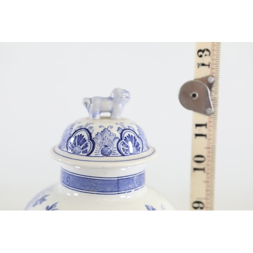 1375 - Pair of Delft Blue and White Lidded Vases with Windmill ScenesMatched pair of Delftware ceramic vase... 