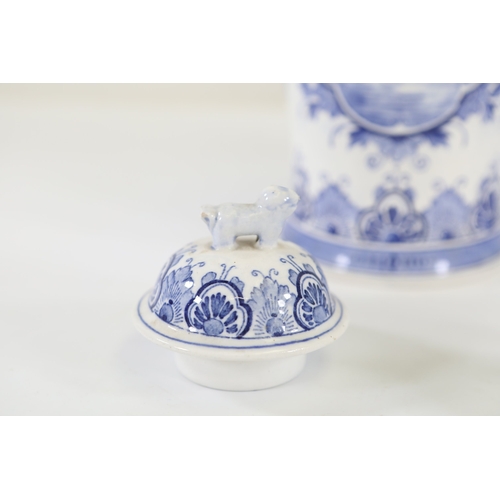 1375 - Pair of Delft Blue and White Lidded Vases with Windmill ScenesMatched pair of Delftware ceramic vase... 