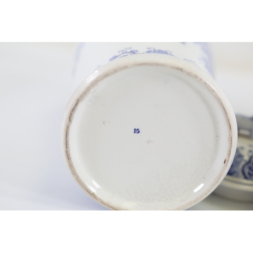 1375 - Pair of Delft Blue and White Lidded Vases with Windmill ScenesMatched pair of Delftware ceramic vase... 