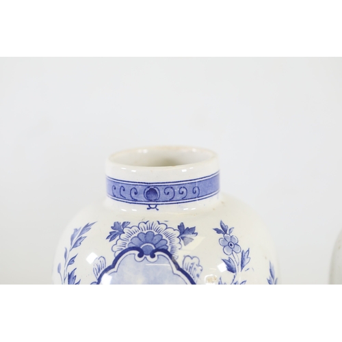 1375 - Pair of Delft Blue and White Lidded Vases with Windmill ScenesMatched pair of Delftware ceramic vase... 