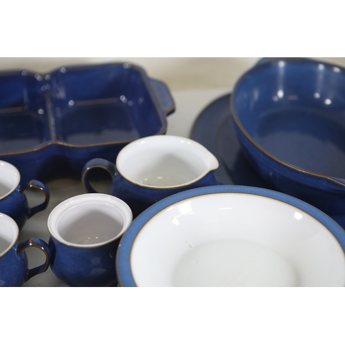 1402 - Denby cobalt blue and white stoneware tea and cookware collectionA large coordinated selection of De... 