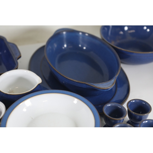 1402 - Denby cobalt blue and white stoneware tea and cookware collectionA large coordinated selection of De... 