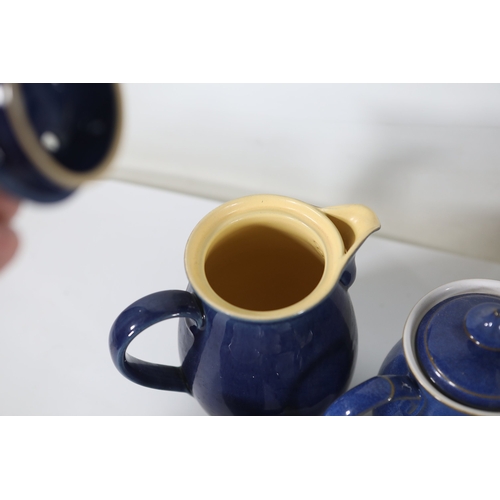 1402 - Denby cobalt blue and white stoneware tea and cookware collectionA large coordinated selection of De... 