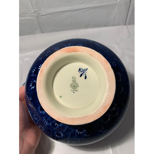 28 - ROYAL DOULTON BLUE FLAMBE 19cm Dia FOOTED BOWL Signed Noke (Extremely Rare)