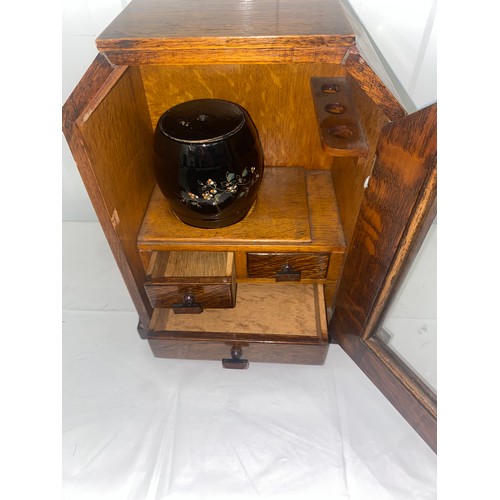 52 - Vintage Tobacco Cabinet With Pot and Working Drawers, Local Interest With Accrington Plaque