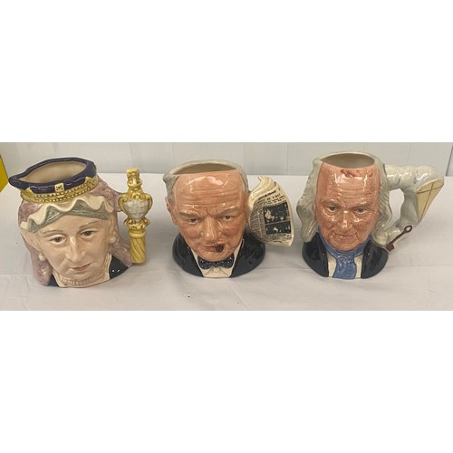 66 - Three Royal Doulton Character Jugs to include Queen Victoria D6913, Winston Churchill D6934, Benjami... 