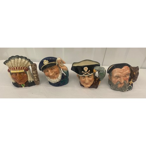 67 - Four Royal Doulton Small Character Jugs to include North American Indian, Old Salt, Merlin, Long Joh... 