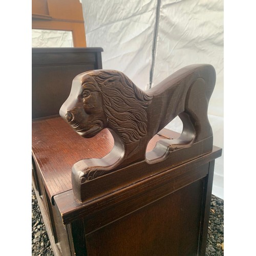 367 - Vintage Mid to Early Century Telephone Seat with Carved Lion Arm and Two Drawers (COLLECT FROM VENDO... 