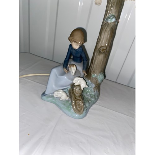 11 - Vintage NAO by Lladro Table Lamp. Girl Rabbit Daisa 1987.