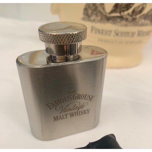 115 - Three Vintage Famous Grouse Jugs and Five Famous Grouse Hip Flasks In Bags (8)