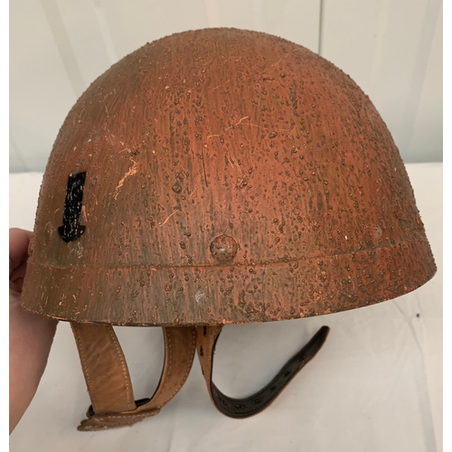 373 - French tank helmet converted into a British paratrooper helmet reenactment