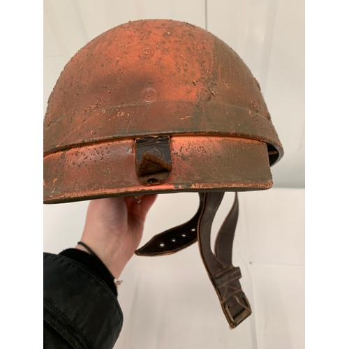 373 - French tank helmet converted into a British paratrooper helmet reenactment