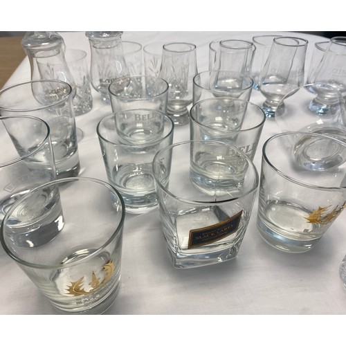 495 - Large selection of mainly Branded Unused Whiskey Glasses, to include Bells, Edinburgh, Black Label, ... 