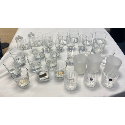 495 - Large selection of mainly Branded Unused Whiskey Glasses, to include Bells, Edinburgh, Black Label, ... 