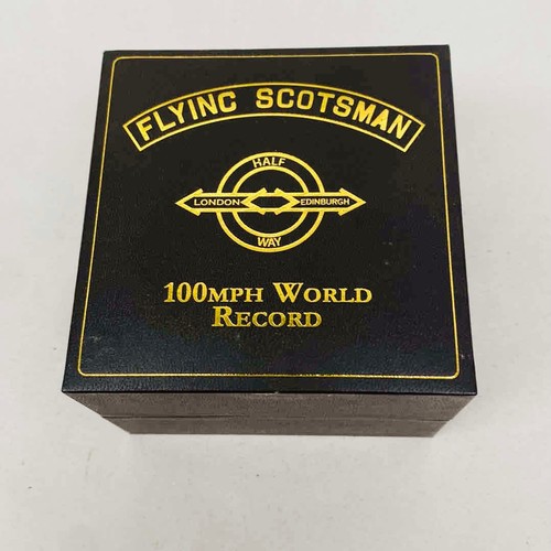 187 - Flying Scotsman Bradford Exchange commemorative pocket watch 100 mph limited edition, gold-tone with... 