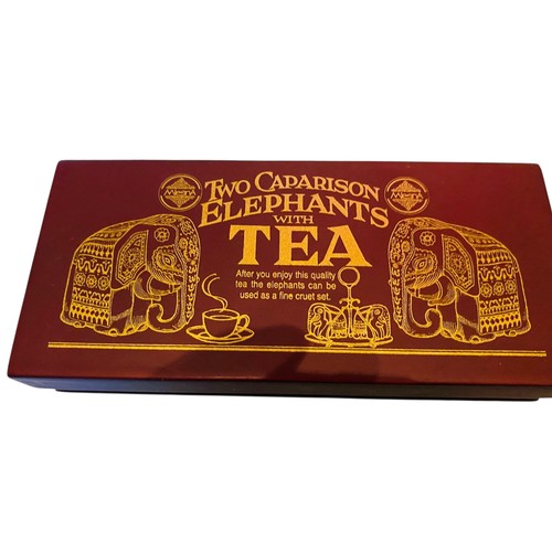 172 - Two Caparison Elephants with Tea in Box marked MLESNA