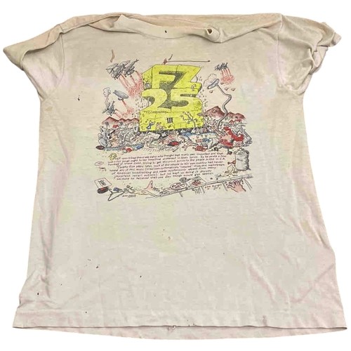 1 - Frank Zapper Graphic cotton T-shirt printed with large FZ 25 cartoon motif to front, short sleeves, ... 