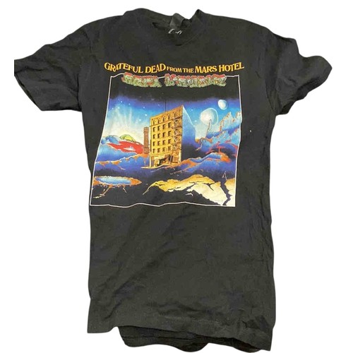 7 - Black cotton T-shirt printed with Grateful Dead From the Mars Hotel album artwork on front and carto... 