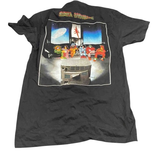 7 - Black cotton T-shirt printed with Grateful Dead From the Mars Hotel album artwork on front and carto... 