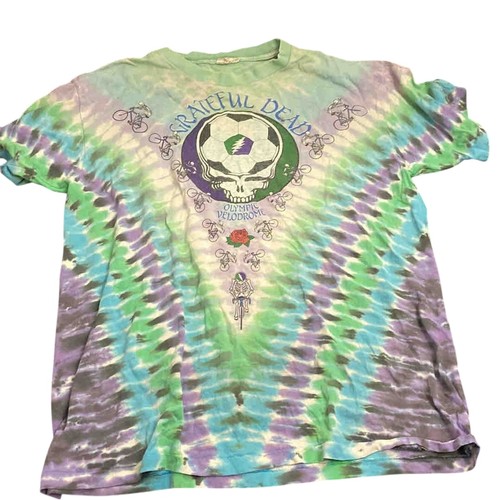 9 - Cotton tie-dye short-sleeve T-shirt featuring Grateful Dead Olympic Velodrome cycling skull motif on... 