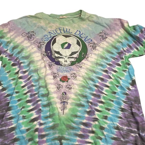 9 - Cotton tie-dye short-sleeve T-shirt featuring Grateful Dead Olympic Velodrome cycling skull motif on... 