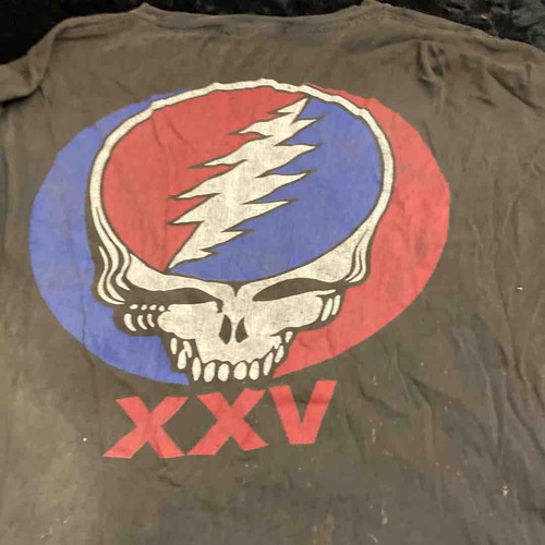 10 - Grateful Dead XXV anniversary short-sleeve cotton T-shirt, front rose motif with psychedelic letteri... 
