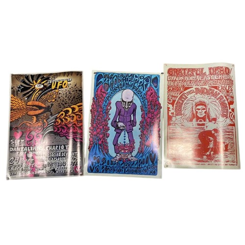 25 - Set of 3 psychedelic rock concert posters: Dantalian's Chariot/UFO Roundhouse (Sept 1967), stylised ... 