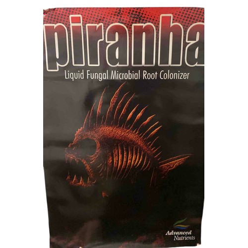 27 - Promotional poster for Advanced Nutrients Piranha Liquid Fungal Microbial Root Colonizer, with styli... 
