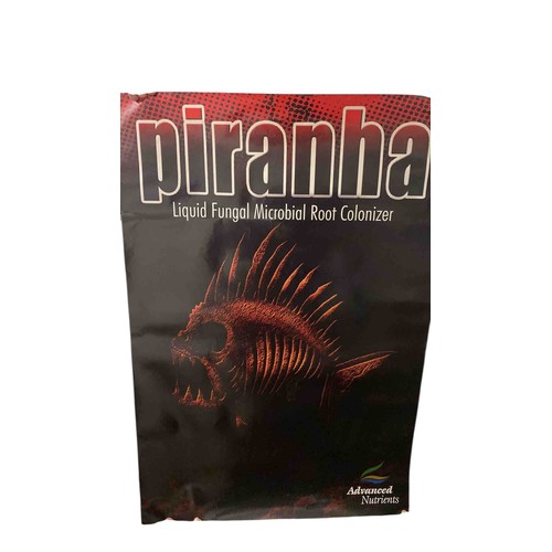 27 - Promotional poster for Advanced Nutrients Piranha Liquid Fungal Microbial Root Colonizer, with styli... 