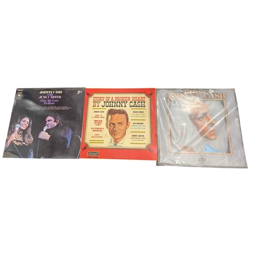 31 - Group of 3 Johnny Cash vinyl LP records: Johnny Cash & June Carter Give My Love to Rose, Story of a ... 