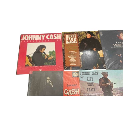 32 - Set of 6 Johnny Cash 12-inch vinyl LP albums, including Strawberry Cake, Ride This Train, A Thing Ca... 